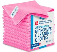 12" x 12" MW Pro Multi-Surface Microfiber Cleaning Cloths | Pink - 12 Pack | Premium Microfiber Towels for Cleaning Glass, Kitchens, Bathrooms, Automotive, Supplies & Products
