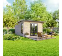 12 x 12 Powersheds Apex Log Cabin In 44mm Log Thickness with uPVC - Doors central