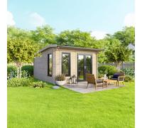 Powersheds Apex Roof Log Cabin 12ft x 12ft 44mm Interlocking Logs, Anthracite Grey