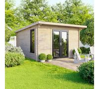 12 x 12 Powersheds Pent Log Cabin In 44mm Log Thickness with uPVC - Doors central