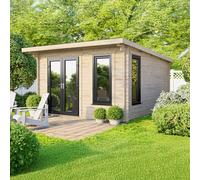 Powersheds 12x12 Pent Log Cabin - Left Hand Door, Brown