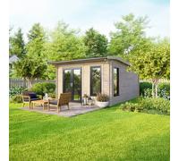 Powersheds Apex Roof Log Cabin 12ft x 14ft (Doors to Left) 44mm Log Thickness