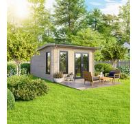 Powersheds Apex Roof Log Cabin 12ft x 14ft (Doors to Right) 44mm Log Thickness