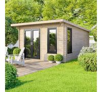 12 x 14 Powersheds Pent Log Cabin In 44mm Log Thickness with uPVC - Doors to the left