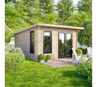 Powersheds 12x14 Pent Log Cabin - Right Hand Door, Brown