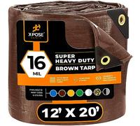 12' x 20' Super Heavy Duty 16 Mil Brown Poly Tarp Cover - Thick Waterproof, UV Resistant, Rot, Rip and Tear Proof Tarpaulin with Grommets and Reinforced Edges - by Xpose Safety