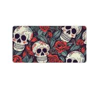 12 X 24 Inch Mouse Pad Sugar Skulls and Red Roses Desk Mat with Non-Slip Rubber Base Large Gaming Mouse Mat for Office & Home