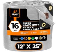 12' x 25' Super Heavy Duty 16 Mil Silver/Brown Poly Tarp Cover - Thick Waterproof, UV Resistant, Rip and Tear Proof Tarpaulin with Grommets and Reinforced Edges - by Xpose Safety