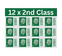 12 x 2nd Class Orignal Barcoded Stamps Royal Mail Self Adhesive UK Letter Postage Stamps for Postage - Green