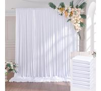 12 x 3 m White Background Curtain, Decorative Wedding Party Birthday Photo Wall Background White, 8 Panels 1.5 x 3 m Wrinkle-Free Soft Silky White Curtains for Backdrops Home
