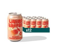 12 x 330ml Living Things Prebiotic Soda Cans | Gut Health Friendly & Low Calorie Drink | High in Fibre | (12 Pack, Peach & Blood Orange)