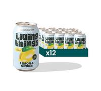 12 x 330ml Living Things Prebiotic Soda Cans | Gut Health Friendly & Low Calorie Drink | High in Fibre | (12 Pack, Lemon & Ginger)