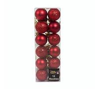 12 x 3cm Mini Christmas Baubles - RED - Assorted Matt + Glitter