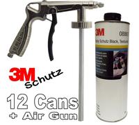 12 x 3M Car Body Schutz Black Underseal 1lt 1lt 08861 + Underbody Coating Gun