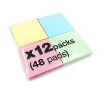 12 x 400 Quality Pastel Colours Removable Sticky Notes 76x76mm 48 Pads of 100 Sheets - Blue, Pink, Green, Yellow