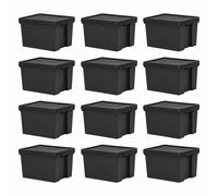 12 x 45L Heavy Duty Black Storage Box With Lid Recycled Plastic Garage Shed Loft