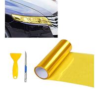 12” X 48” Glossy Yellow Tint Vinyl Wrap Film Roll for Car Headlight, Taillight, Fog Lights with Squeegee + Cutter（Glossy Yellow）