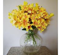 12 x 60cm Artificial Lily Stem Yellow (144 Flowers) Leaf Yellow One Size