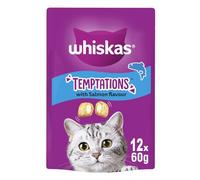 12 x 60g Whiskas Temptations Dual-Textured Cat Treats with Salmon Flavour