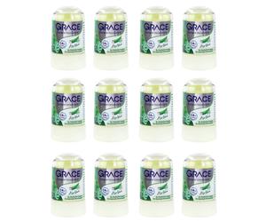 12 x 70g. GRACE NATURAL CRYSTAL DEODORANT ALOE VERA EXTRACT ALUM ROLL ON 24 HR.