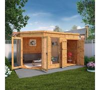 12ft x 8ft Wooden Corner Summerhouse with Side Shed - Brown