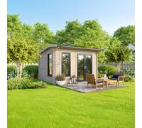 Powersheds 12x8 Apex Log Cabin - Right Hand Door, Brown
