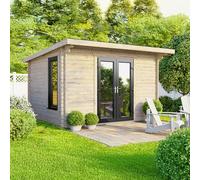 12 x 8 Powersheds Pent Log Cabin In 44mm Log Thickness with uPVC - Doors central