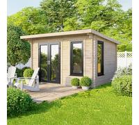 Powersheds 12x8 Pent Log Cabin - Left Hand Door, Brown