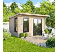 12 x 8 Powersheds Pent Log Cabin In 44mm Log Thickness with uPVC - Doors to the right