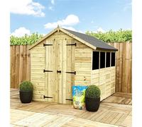 12 x 8 Pressure Treated Low Eaves Apex Garden Shed with Double Door Marlborough Natural One Size