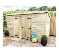 12 x 8 Pressure Treated Pent Garden Shed with Double Doors Marlborough Natural One Size