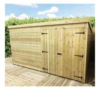 12 x 8 Pressure Treated Pent Garden Shed with Double Doors Marlborough Natural One Size