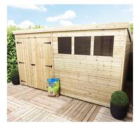 12 x 8 Pressure Treated Pent Garden Shed with Double Doors Marlborough Natural One Size