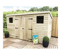 12 x 8 Pressure Treated Pent Garden Shed with Double Doors Marlborough Natural One Size