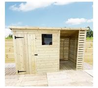 12 x 8 Pressure Treated Pent Shed With Storage Area Marlborough Natural One Size