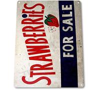 12" x 8" TIN Sign Strawberries Sale Metal Decor Fruit Garden Kitchen Cottage Farm
