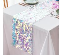 12 x 84 Inch Sequin Table Runner,Sliver Glitter Premium Big Sequin Table Runner, Rectangle Table Runner for Halloween，Christmas，Wedding Party, Birthday Party, Banquet Decor (1 Pack). (mermaid)