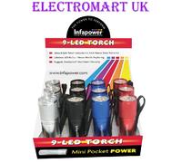 12 X 9 LED ULTRA BRIGHT METAL METALLIC TORCHES 4 COLOURS INCLUDES BATTERIES