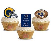 12 x American Football Los Angeles Rams Trio Mix - Fun Novelty Birthday Premium Stand UP Edible Wafer Card Cake Toppers Decorations