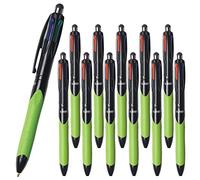 12 x BIC 4-Colour Retractable Ballpoint Pens with Ergonomic Grip & Stylus, 0.4mm Nib, Black, Blue, Red & Green Ink Colours (OEM Packed - Non-Retail Packaging)