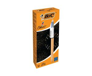 12 x BIC 4 Colours Party Ballpoint Pens Black Blue Red Green Champagne Barrel