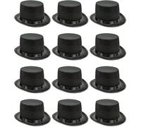 12 x Black Top Hats - Bulk Pack Fancy Dress Costume Top Hat for Adults - Unisex Size for Men & Women - Ideal for Steampunk Victorian Edwardian Magician Ringmaster Theatre Dance Cosplay & Events Props