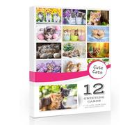 12 x Cat Greetings Cards Pack. Great for Birthday and Thank You Cards. Blank Note Cards with Envelopes. Designed and Printed in the UK