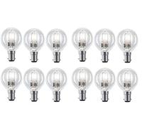 12 x Eco Halogen Golf Ball Light Bulbs 28W (=35W-40W) SBC B15 B15d Classic Mini Globes Clear Round Energy Saver, Small Bayonet Cap, Dimmable Lamps, 350 Lumen, Mains 240V [Energy Class D]