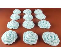 12 x Edible 3D 33mm large roses rose flowers icing toppers, cake cupcakes decorations T011 (Pearl Baby Blue)