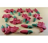 12 x Edible 3D 50mm Lily Flowers icing toppers, cake cupcakes decorations T109 (Red)