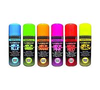 12 x Fluorescent Bright Neon Spray Paint Aerosol DIY Hi Vis Safety Graffiti Extra Bright Paint Assorted Colours Blue Green Orange Pink Red Yellow 200ml