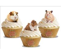 12 x Guinea Pig Trio Mix - Fun Novelty Birthday Premium Stand UP Edible Wafer Card Cake Toppers Decorations Fairground