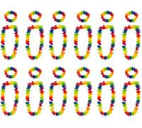 12 x Hawaiian Garlands & Headbands - 12 Floral Necklace Leis & 12 Flower Headbands - Hawaiian Fancy Dress Party Group Costume Accessories - Flower Lei Necklace Garlands for Women Men Adults & Kids