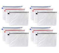 12 x Heavy Duty Extra Strong A4+ Foolscap Tuff Bags 500 Micron Waterproof Document Storage Tough Mesh Zip File Wallets Folders